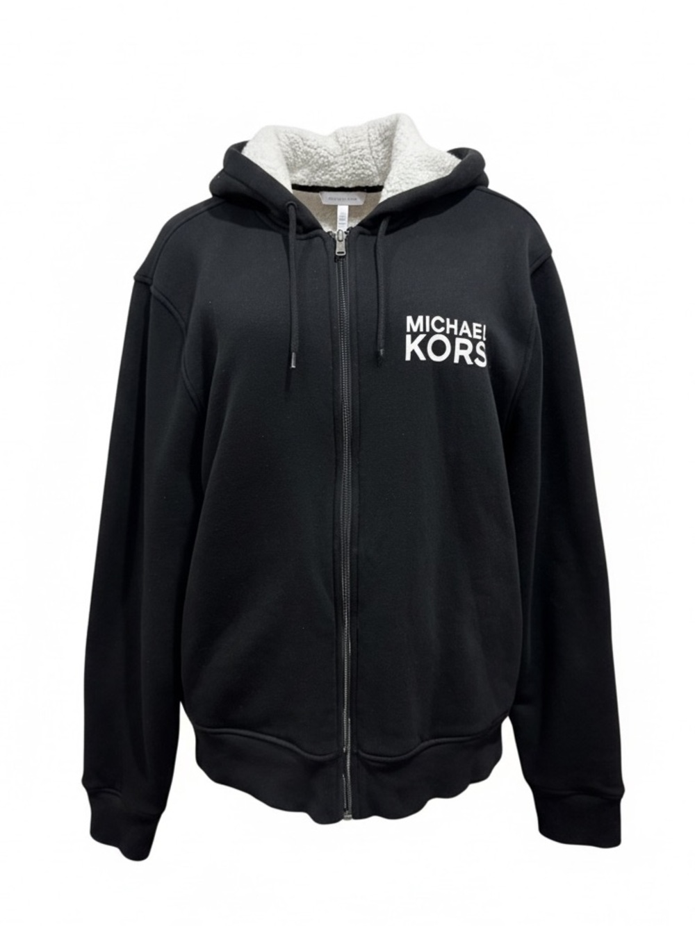 Michael Kors Men’s Logo Black Full Zip Hoodie with White Sherpa Lining
